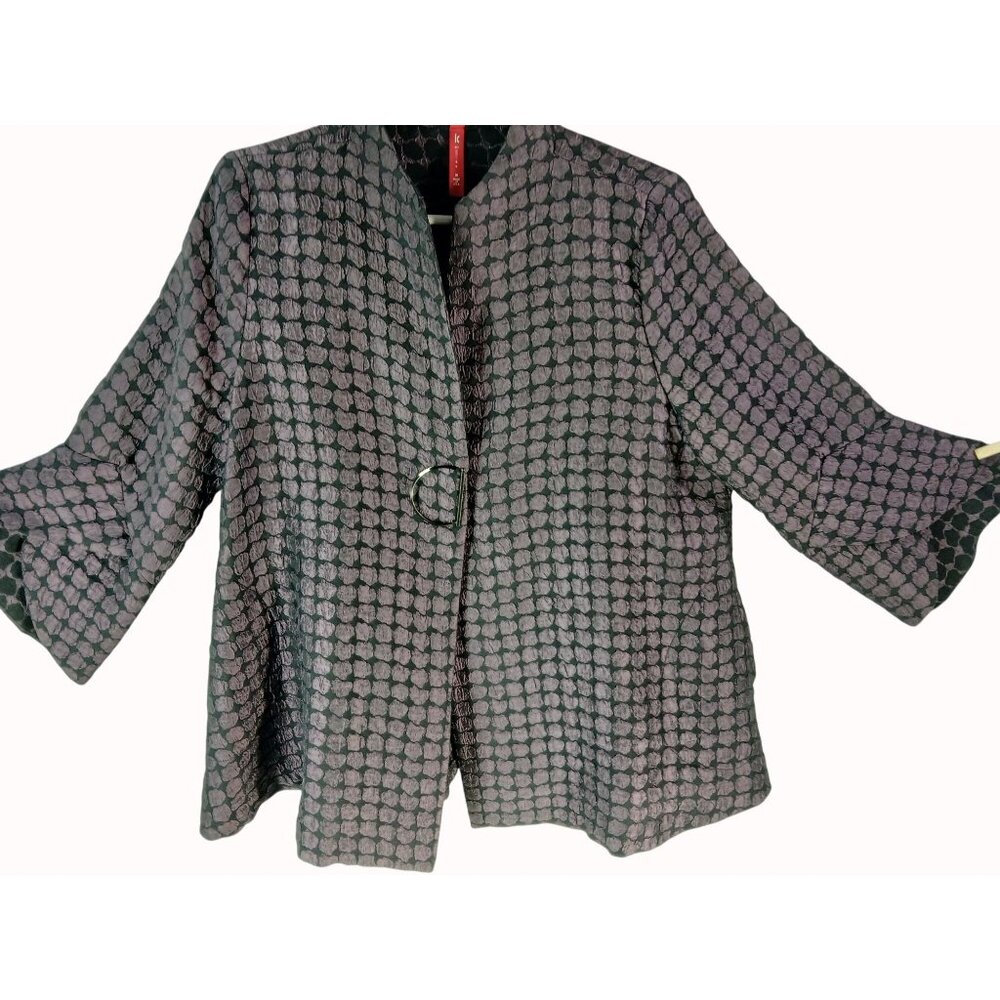 IC by Connie K Purple Black Op Art Swing Lux Jacket Size M Metal Buckle Trim - Picture 7 of 16